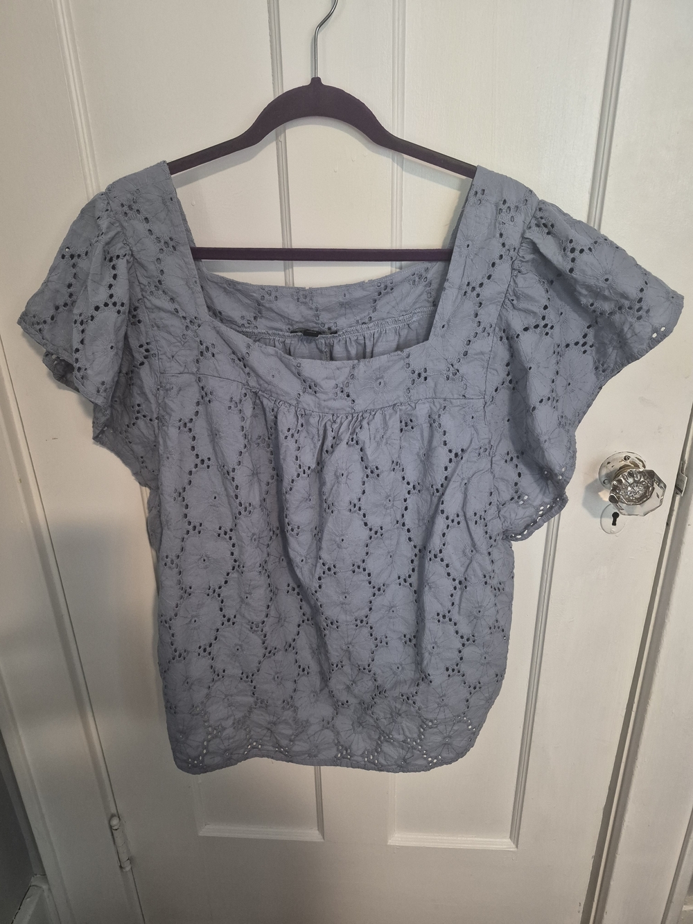 Women's Eyelet Square-Neck Top - Light Blue